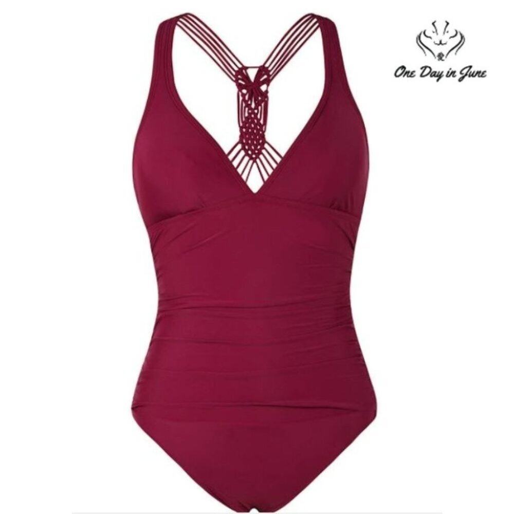 Mycoco V Neck Macrame Cross Back One Piece Swimsuit Size S